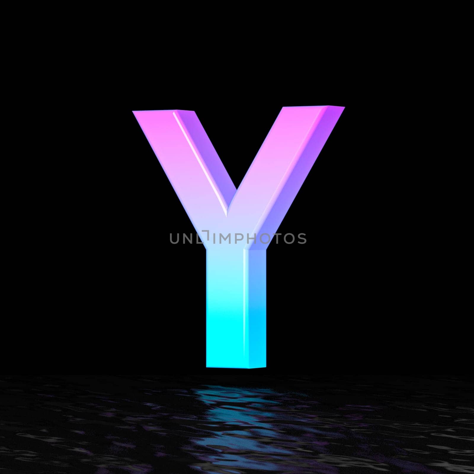 Cyan magenta font Letter Y 3D render illustration isolated on black background