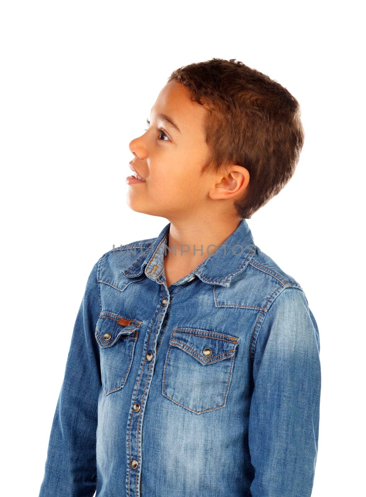 Pensive kid imagining something isolated on a white background