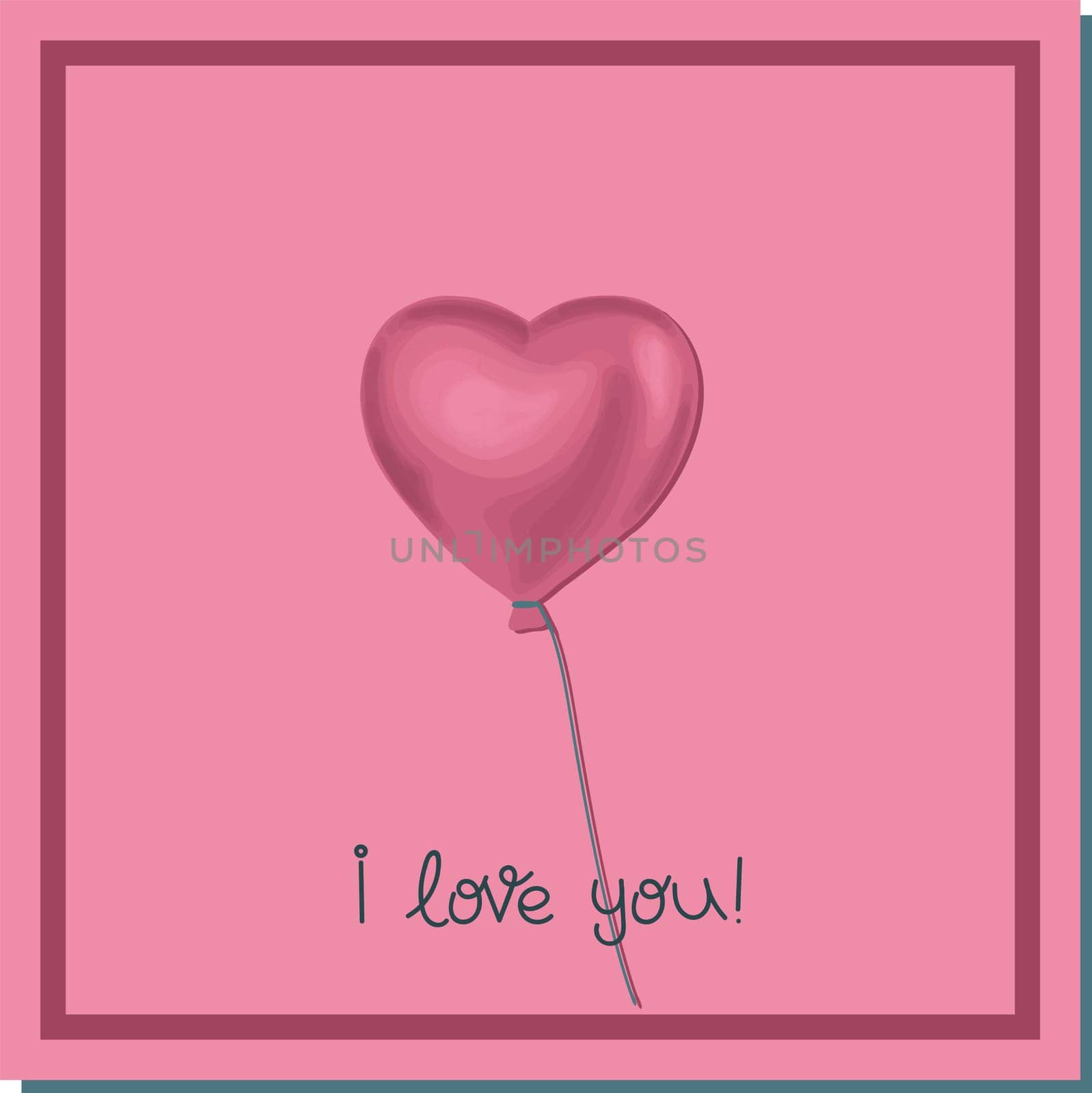Balloon of newlyweds. Hearts on a string. Love concept. Valentine's day poster square. Trendy illustration on the theme of love. Vector illustration.