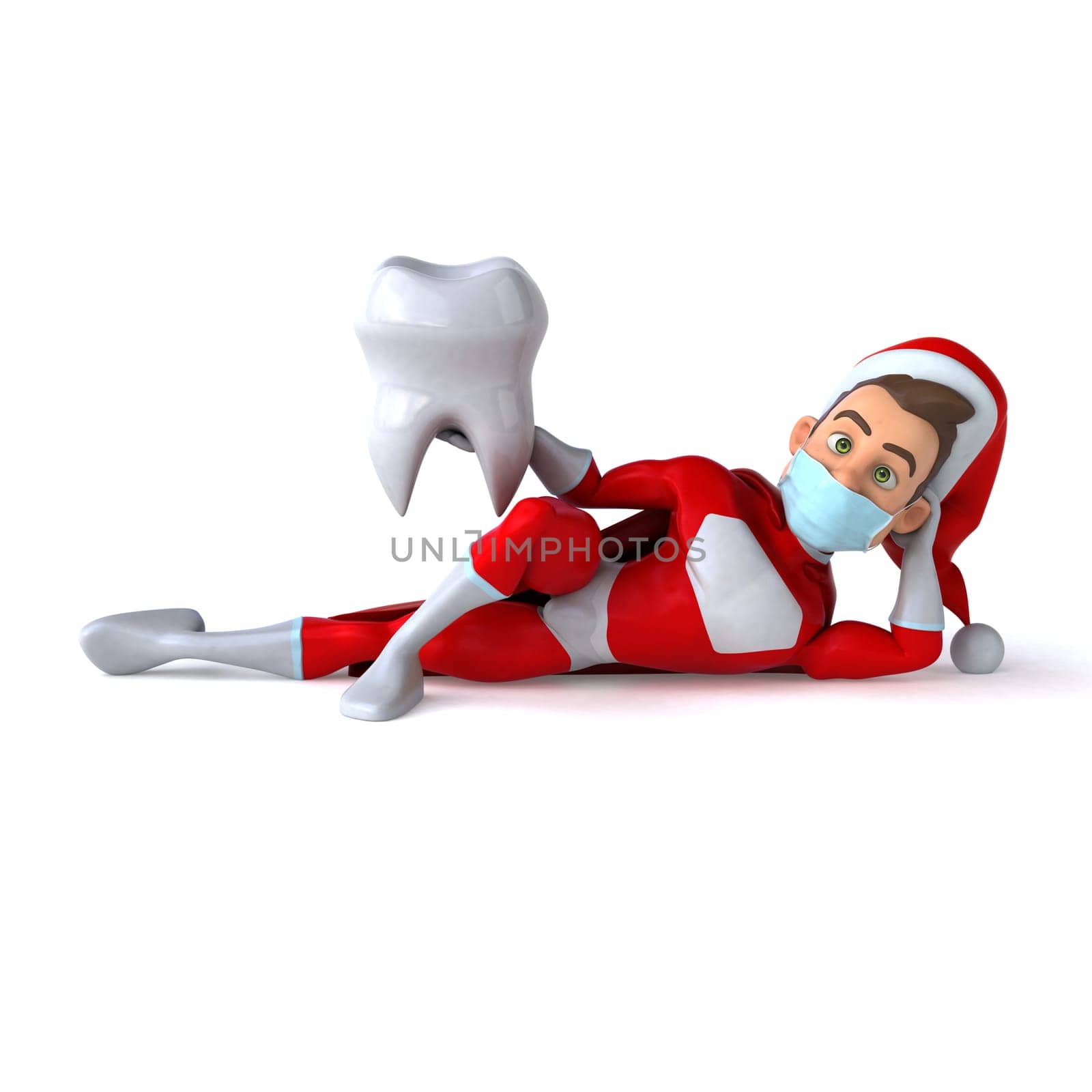 Fun 3D illustration of a cartoon Santa Claus with a mask