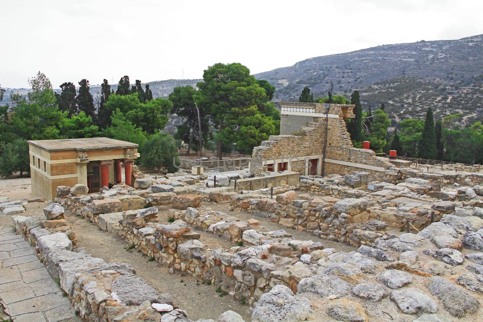 North Lustral Basin and the West Bastion in The Palace of Knossos on Crete in Greece near Heraklion is called Europe’s oldest city and the ceremonial and political center of the Minoan civilization.