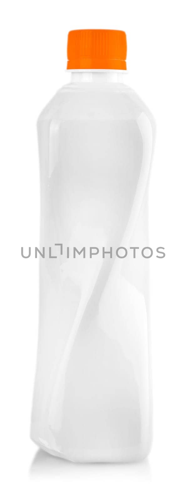 White plastic detergent container, bottle with red lid isolated on white
