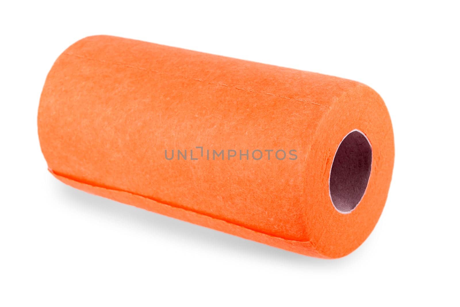 The Top view of red felt fabric roll isolated on white.