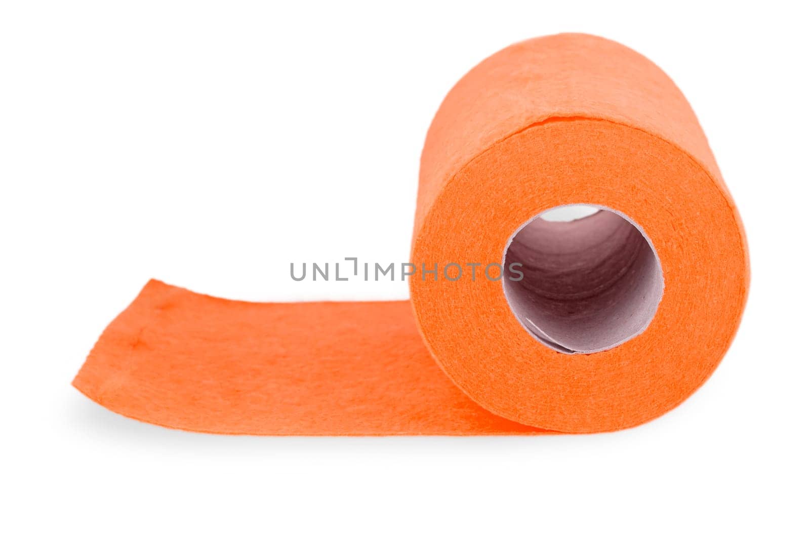 The Top view of red felt fabric roll isolated on white.