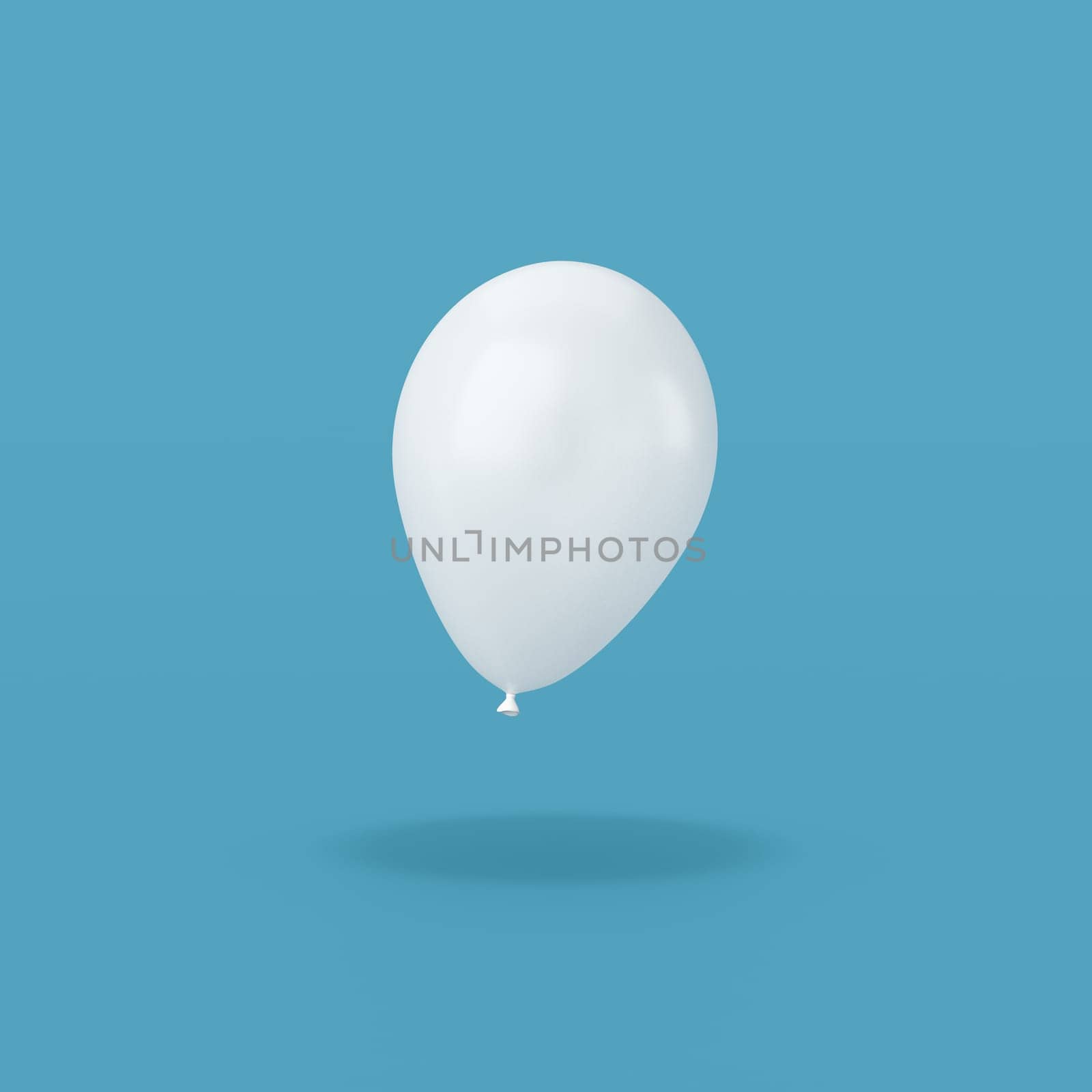 One Single White Balloon Isolated on Flat Blue Background with Shadow 3D Illustration