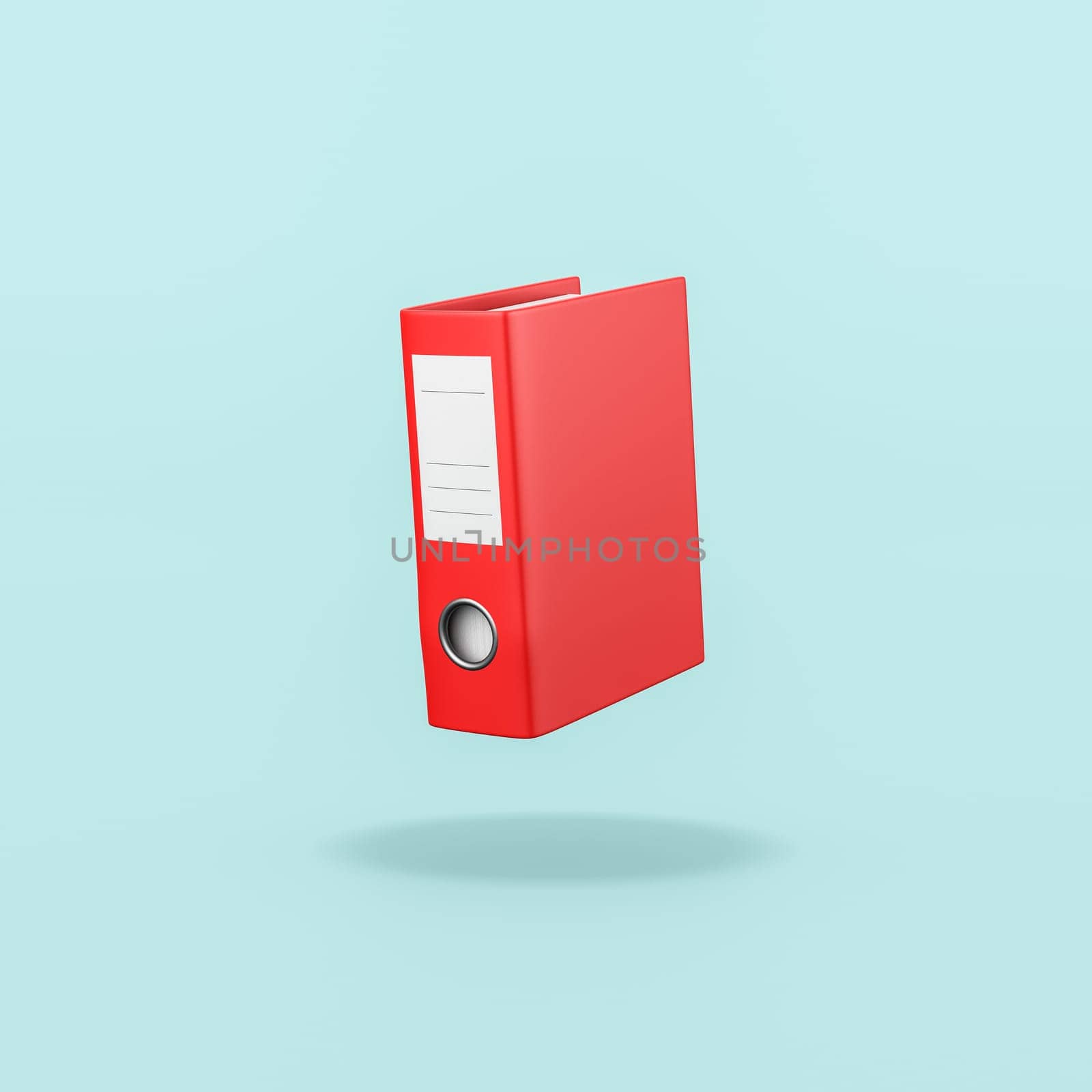 One Single Red Binder Isolated on Flat Blue Background with Shadow 3D Illustration