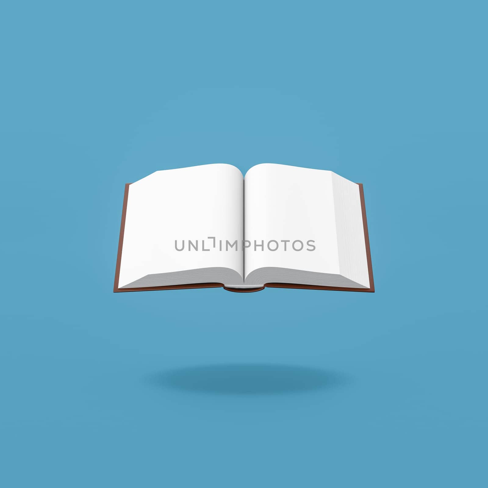 Open Book with Blank Pages Isolated on Flat Blue Background with Shadow 3D Illustration