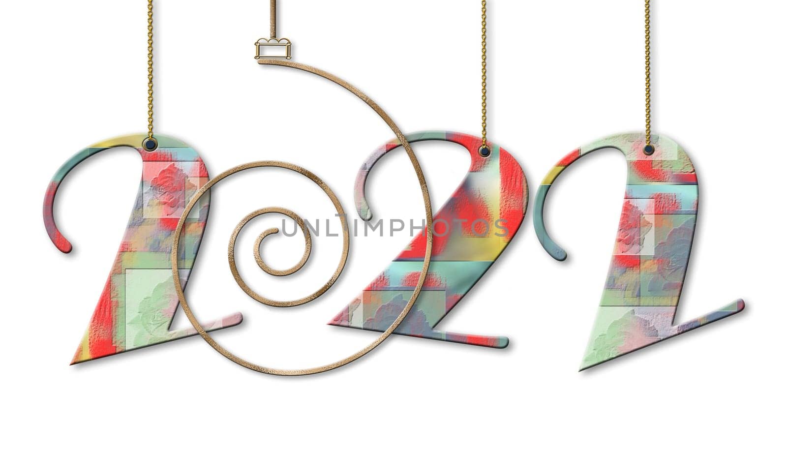 2022 Happy New Year calendar, template. Hanging digit 2022 over white. Minimalist greeting card, calendar, voucher isolated on white. 3D illustration