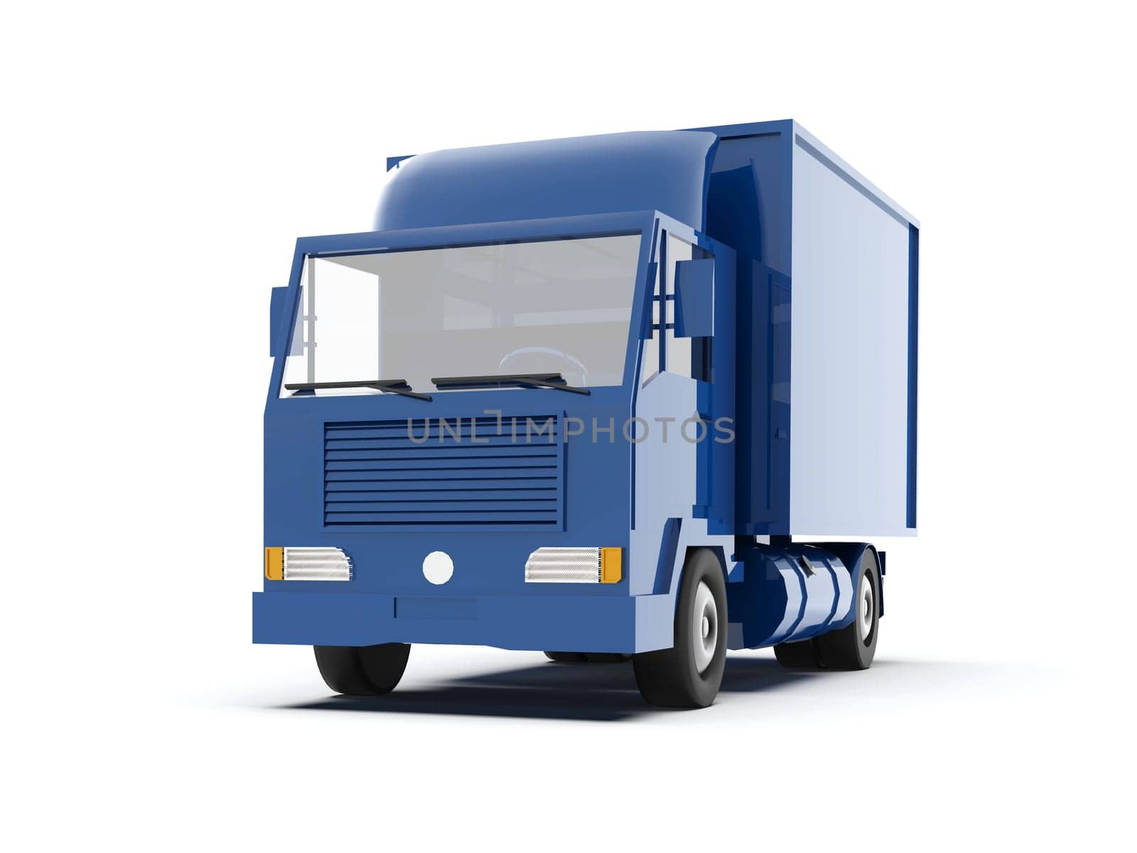 Blue Toy Commercial Delivery Truck on a White Background isolated, Template Element Infographic, Postal Truck, Express, Fast Delivery, Blue Delivery Truck Icon, Transporting Service, Packages Shipment