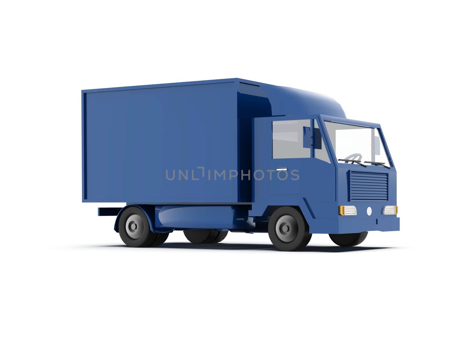 Blue Toy Commercial Delivery Truck on a White Background isolated, Template Element Infographic, Postal Truck, Express, Fast Delivery, Blue Delivery Truck Icon, Transporting Service, Packages Shipment
