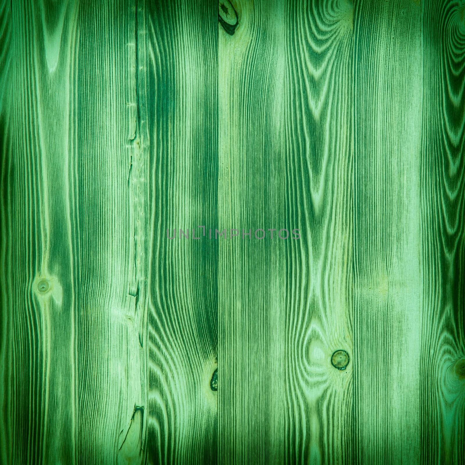 Old wooden background with horizontal green boards. layout, space for text and logo.