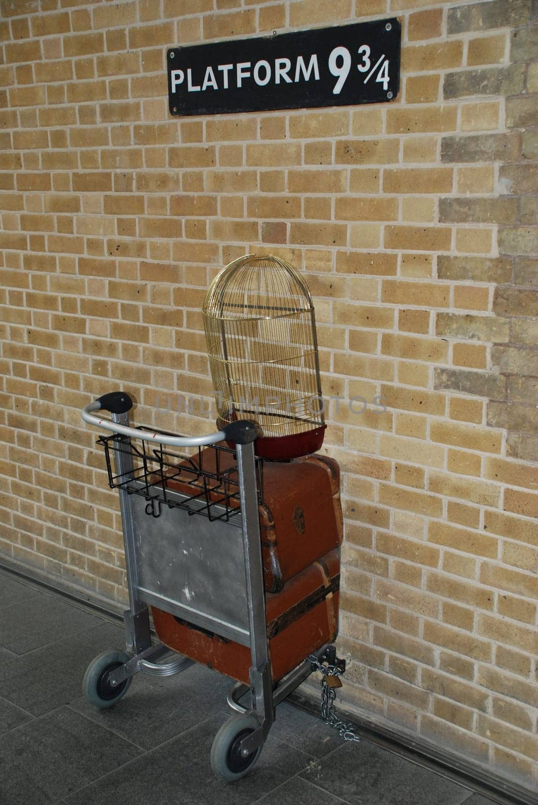 The famous Harry Potter platform 9¾ in Kings Cross Station in London.