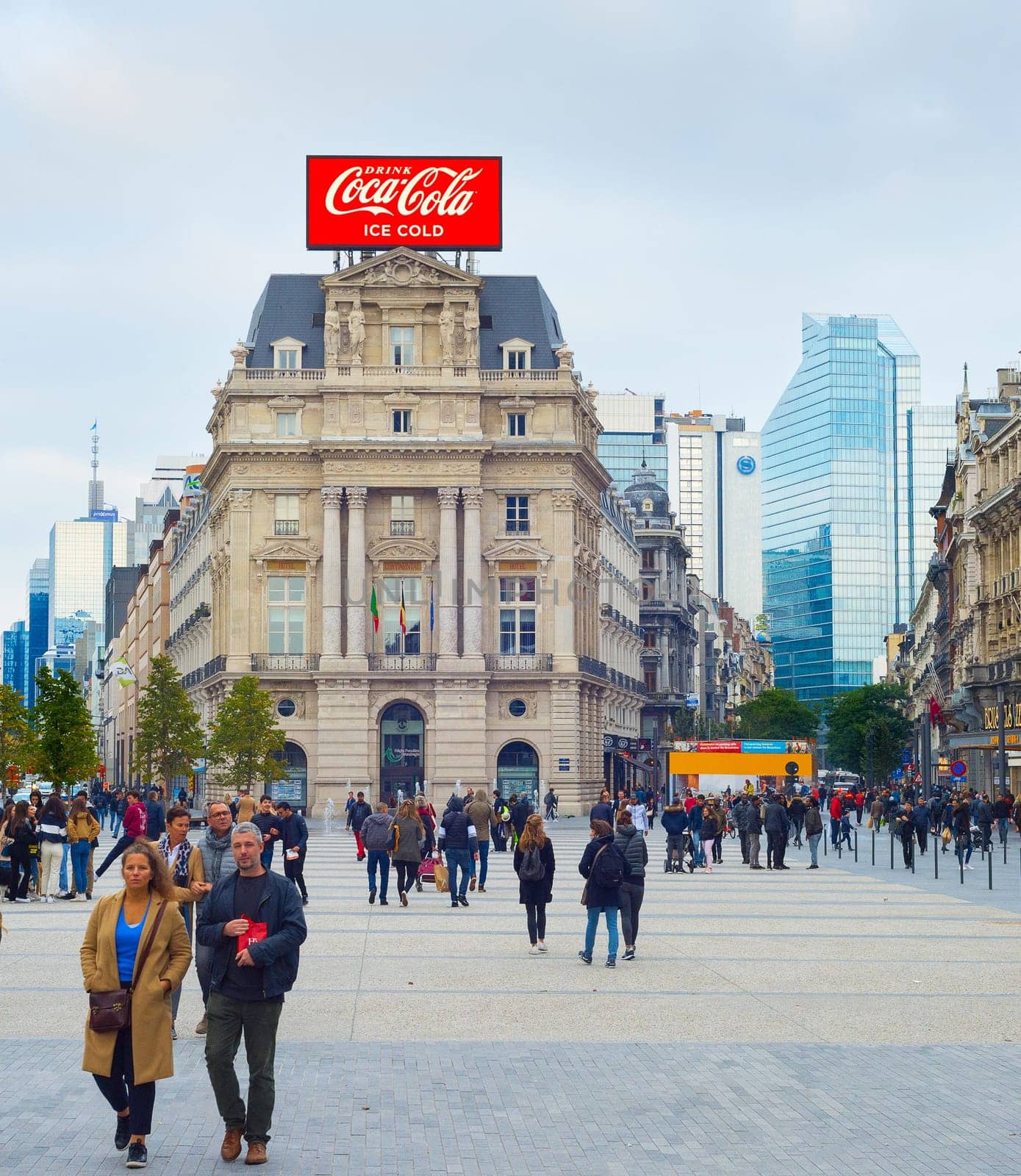 BRUSSELS, BELGIUM - OCTOBER 05, 2019: People walking by central street of Brussels, Belgium.