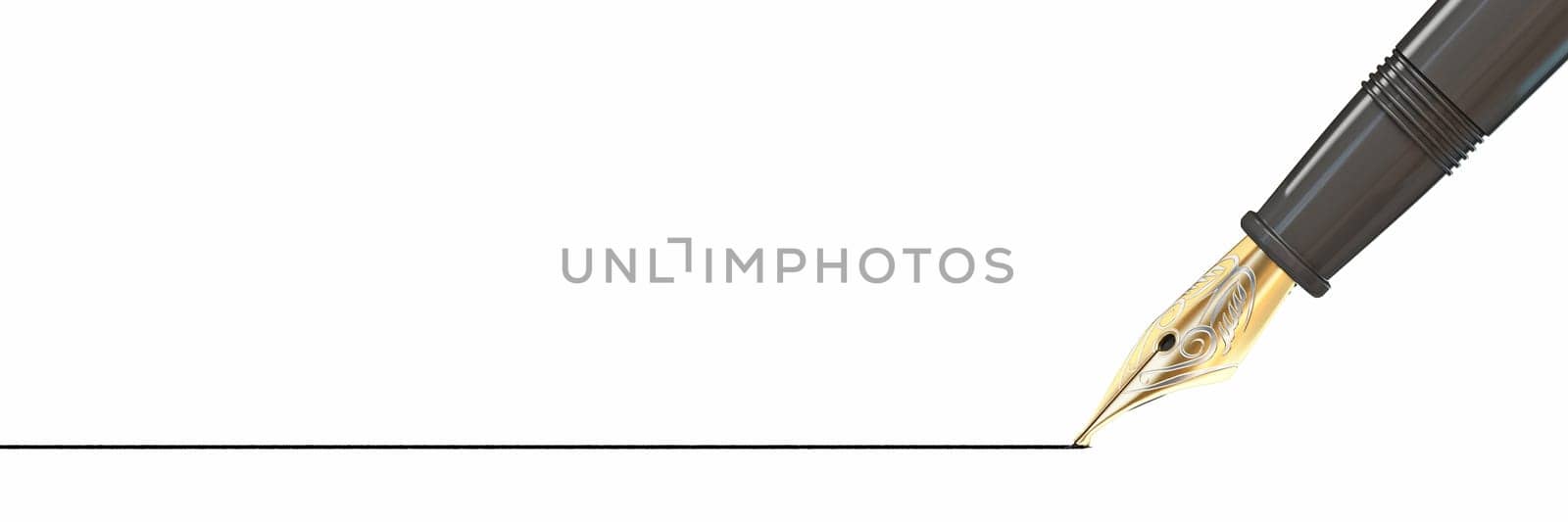 Fountain pen drawing black line 3D render illustration isolated on white background