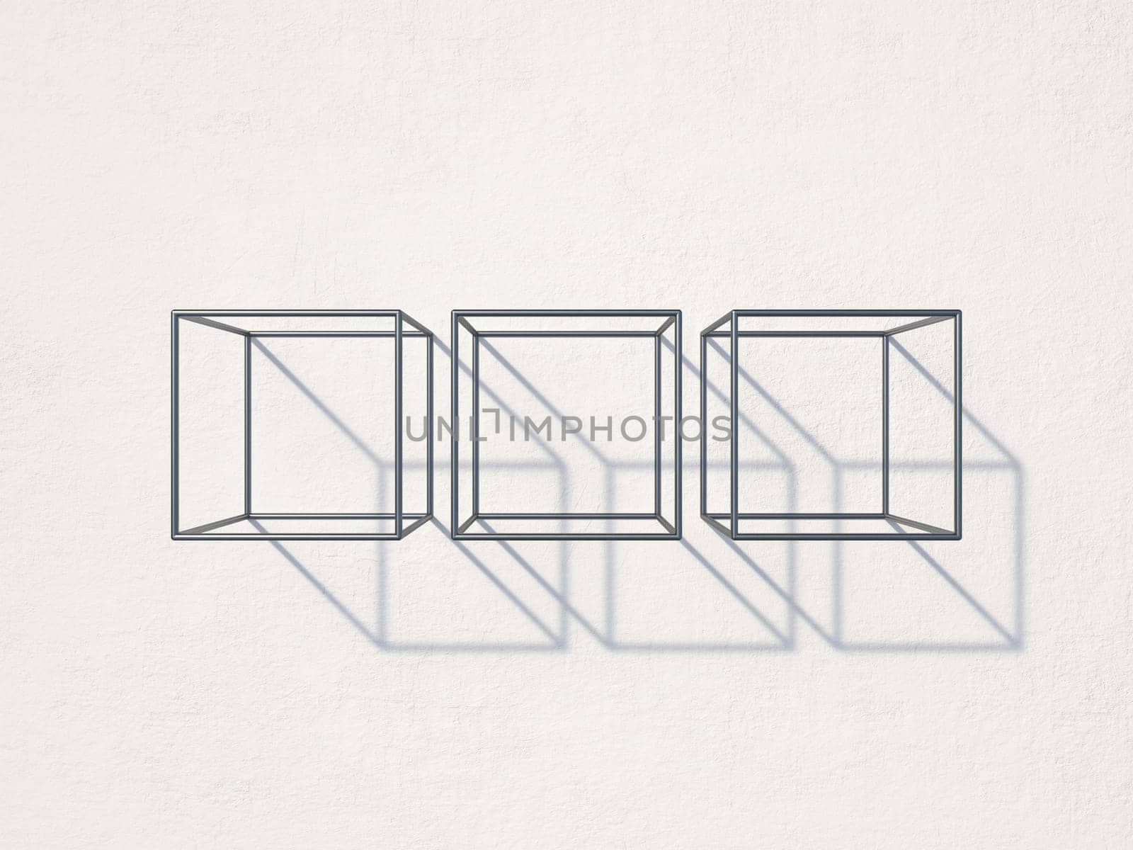 Three metal cubes like wall racks 3D render illustration isolated on white background