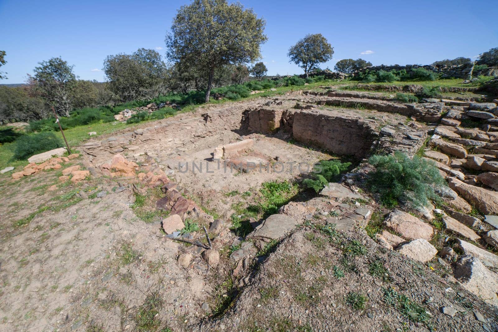 Tamusia archaeological site, Botija, Caceres, Extremadura. House foundations. Western Hispano-Celtic hillfort of Vettonian people