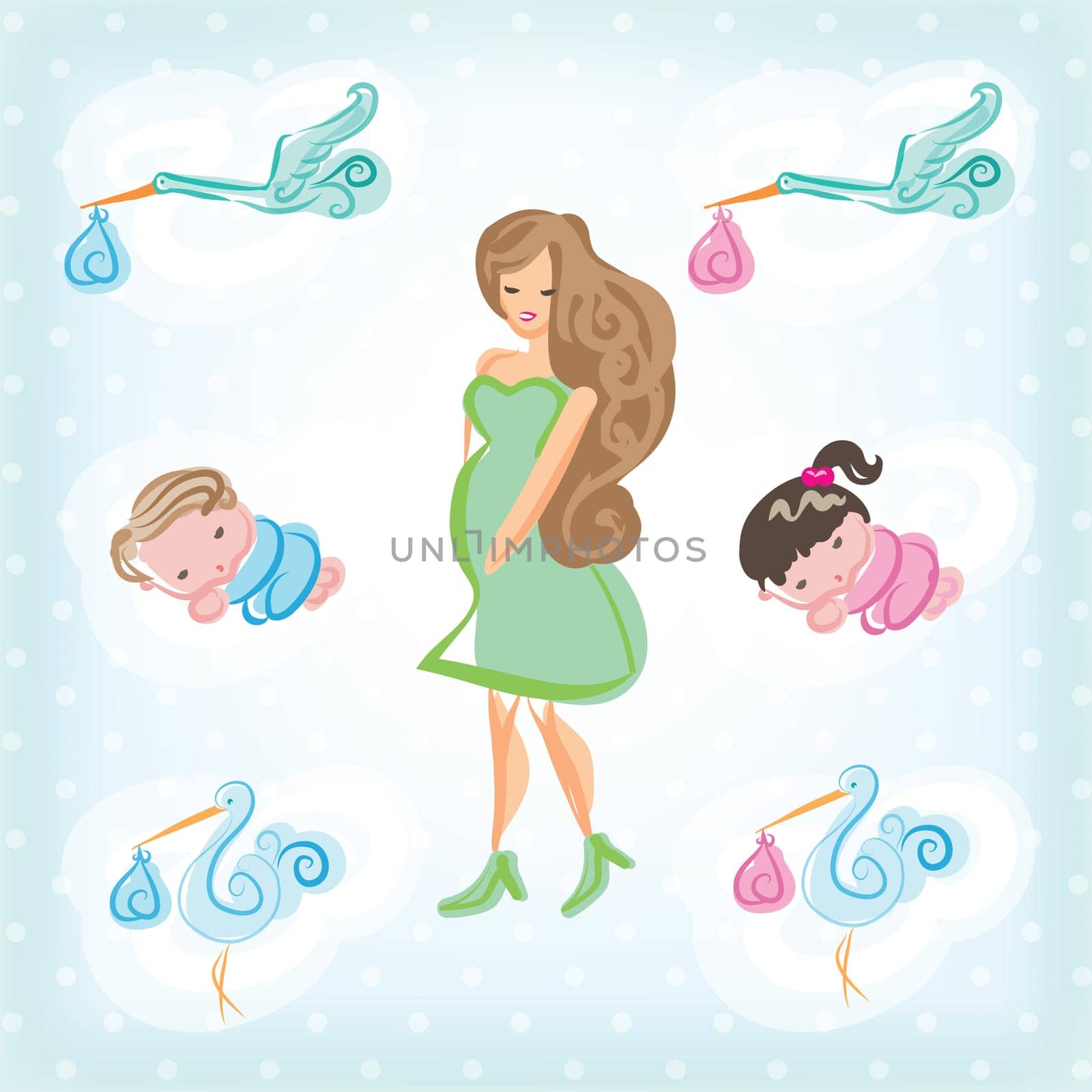 Babies are delivered by storks to families