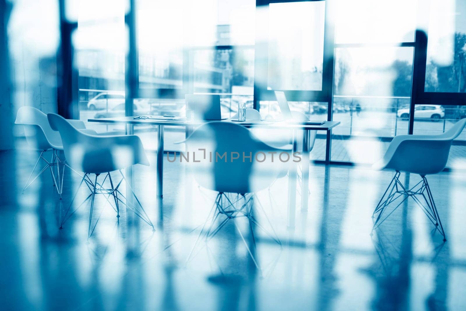 Business background of a meeting room. double exposure effect