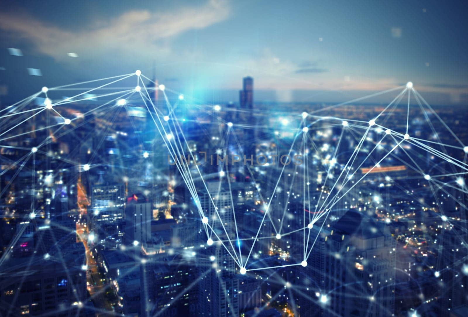 Fast internet connection in the city. Abstract technology background