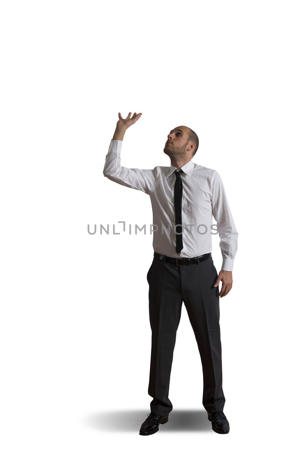 Business man holding something heavy above head