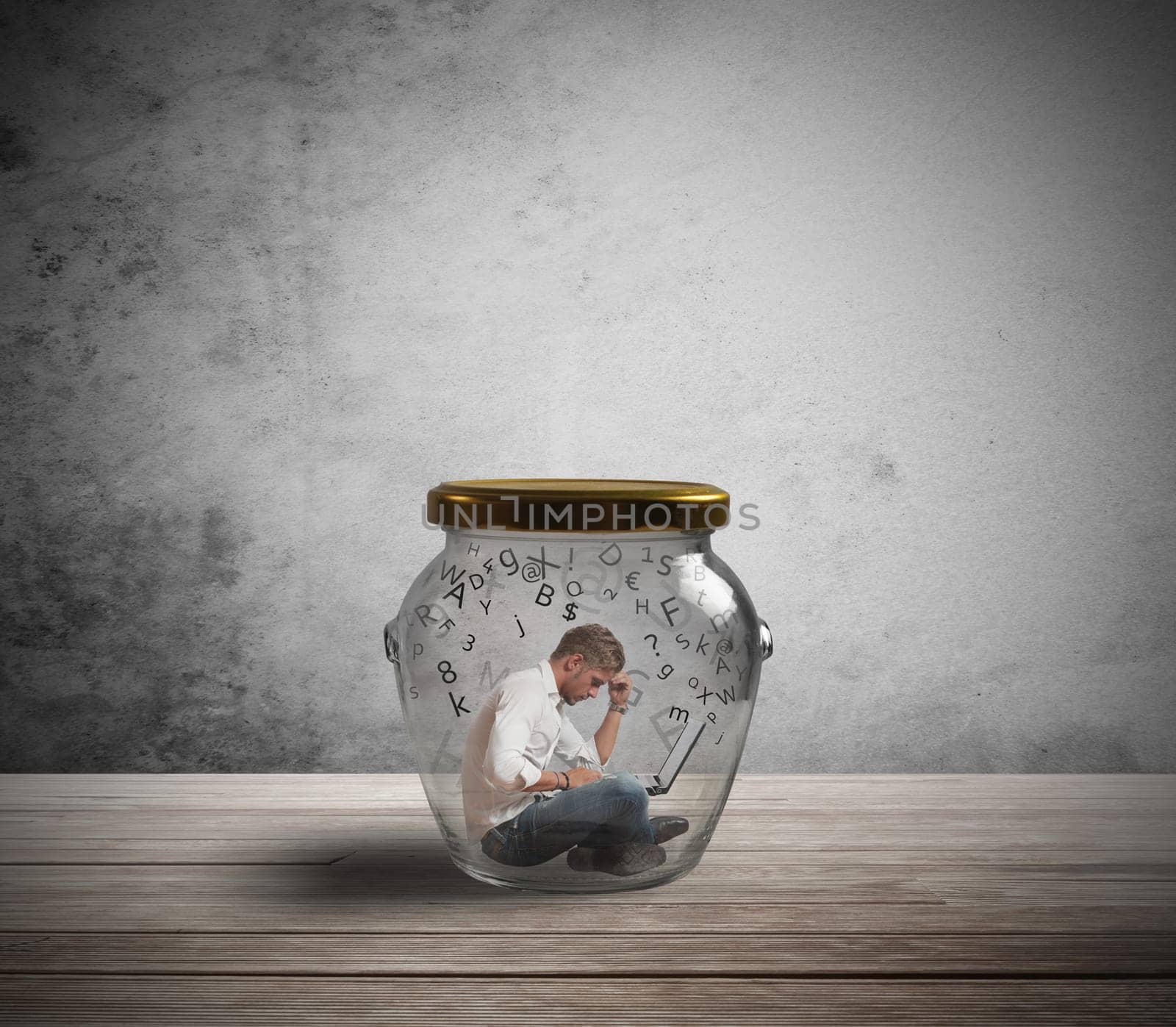 Concept of businessman trapped by work
