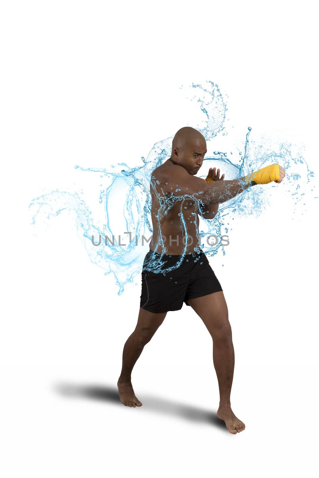 Attack of a boxer with water drop effect