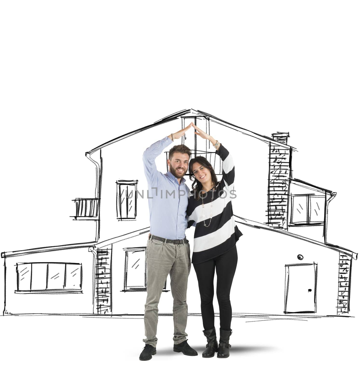 Happy couple in love planning a home