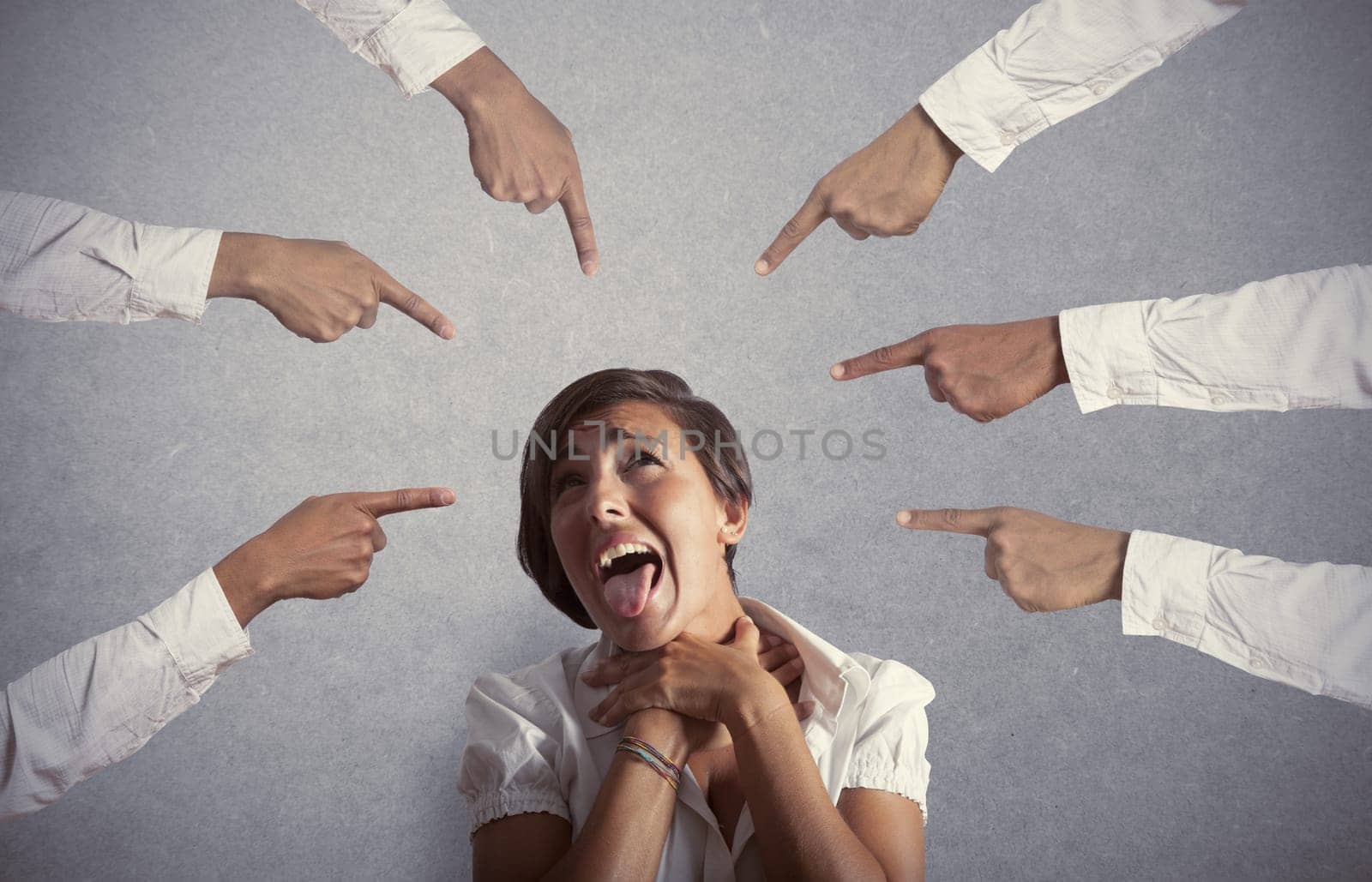 Concept of accused businesswoman with with fingers pointing