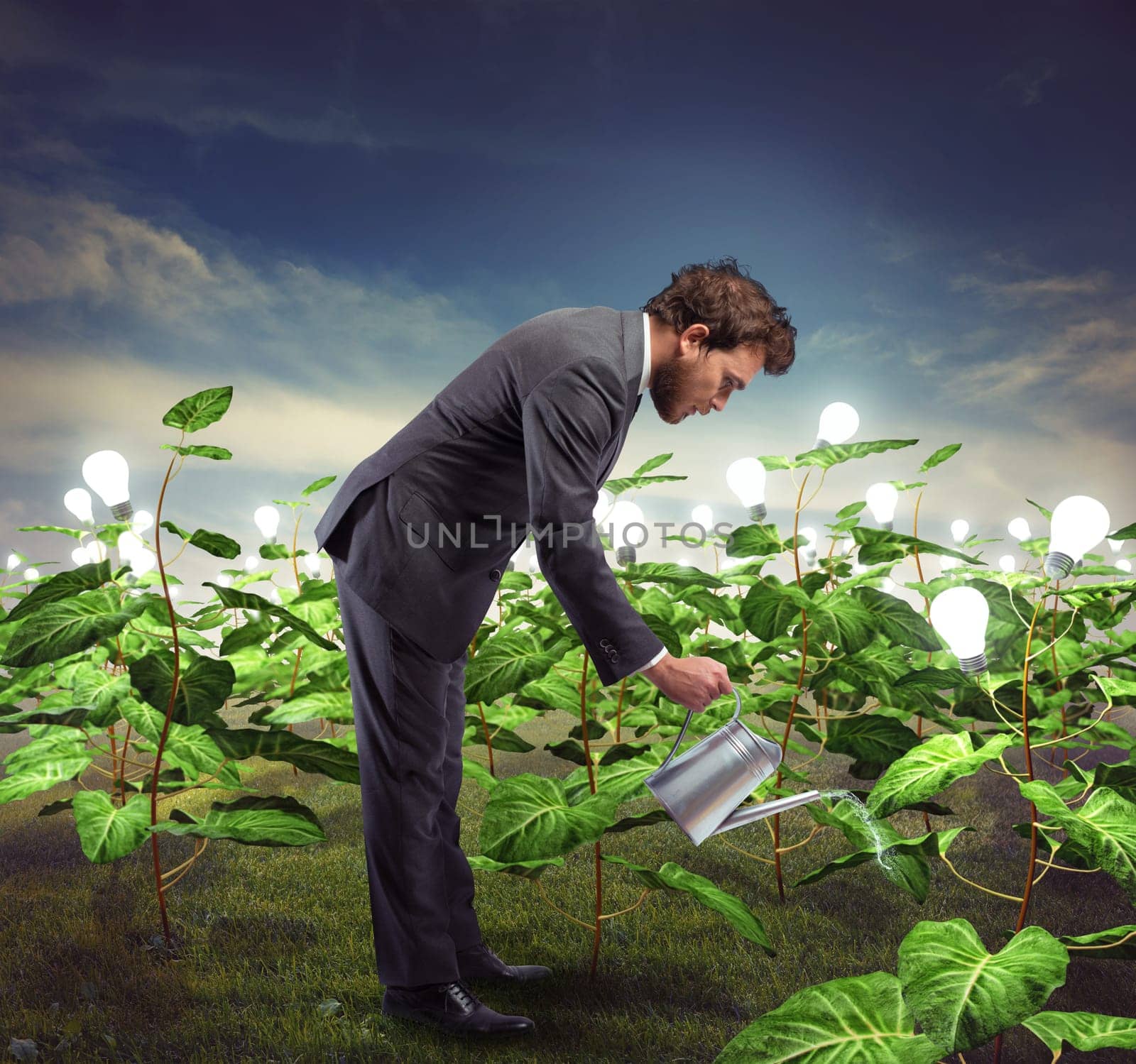 Businessman take cares and nurtures new ideas