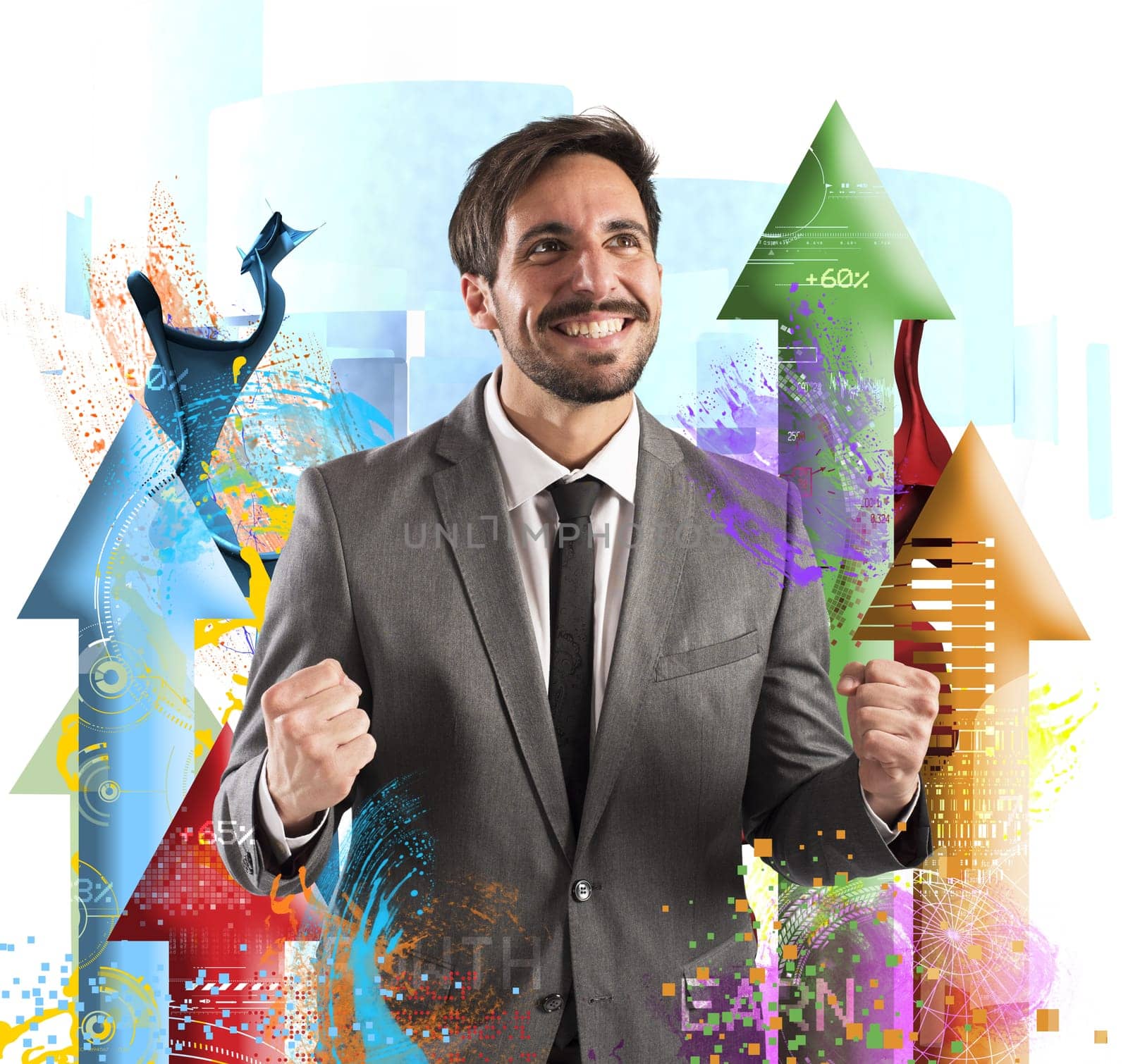 Happy businessman rejoices to his financial Success