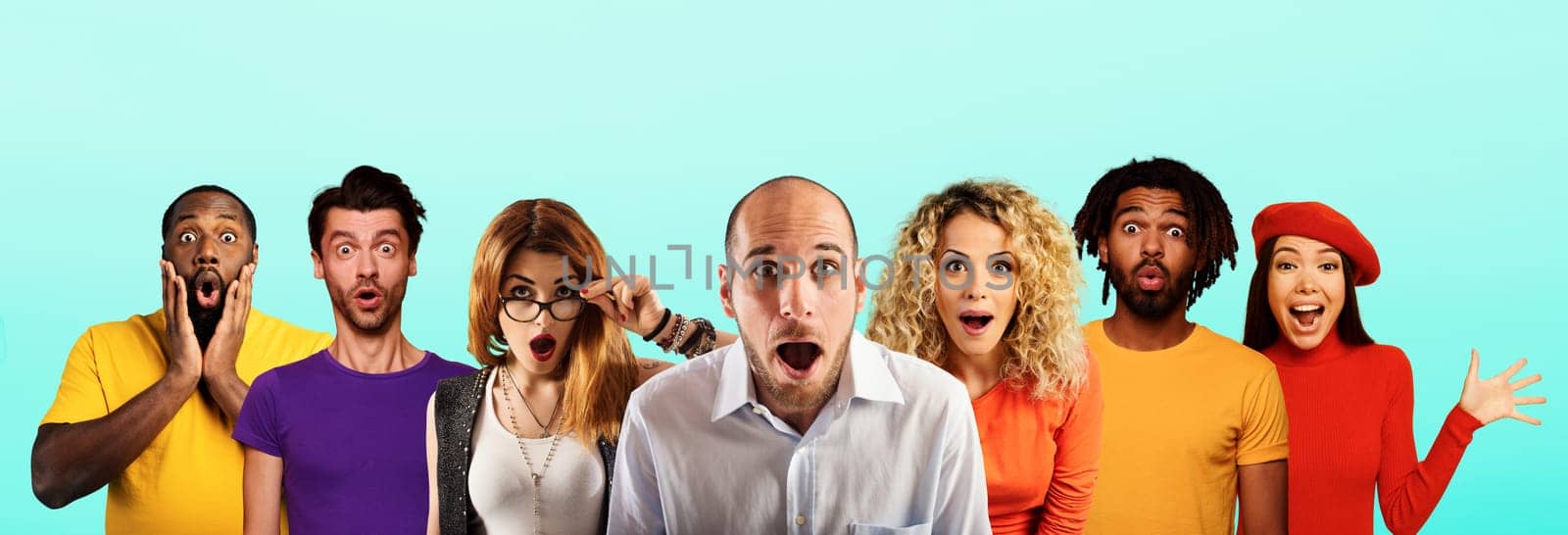 People with wondered, surprised and happy expression are shocked
