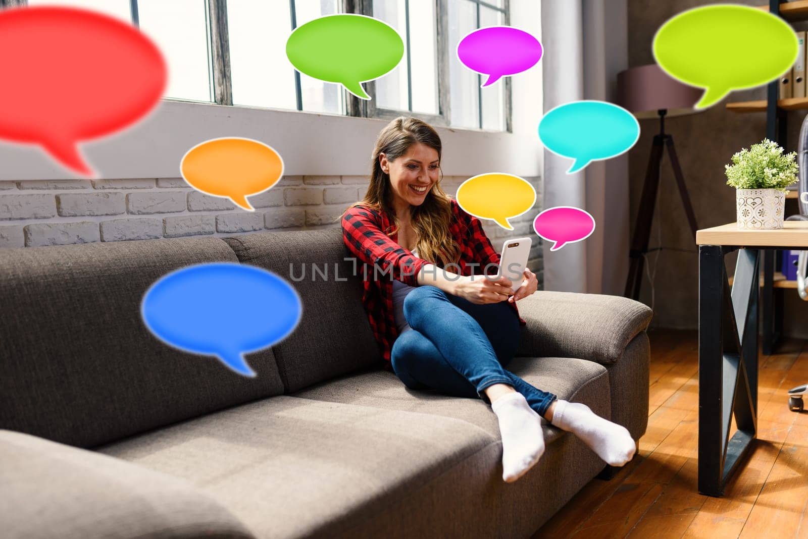 Girl does a video call with her family, due to covid19 virus.