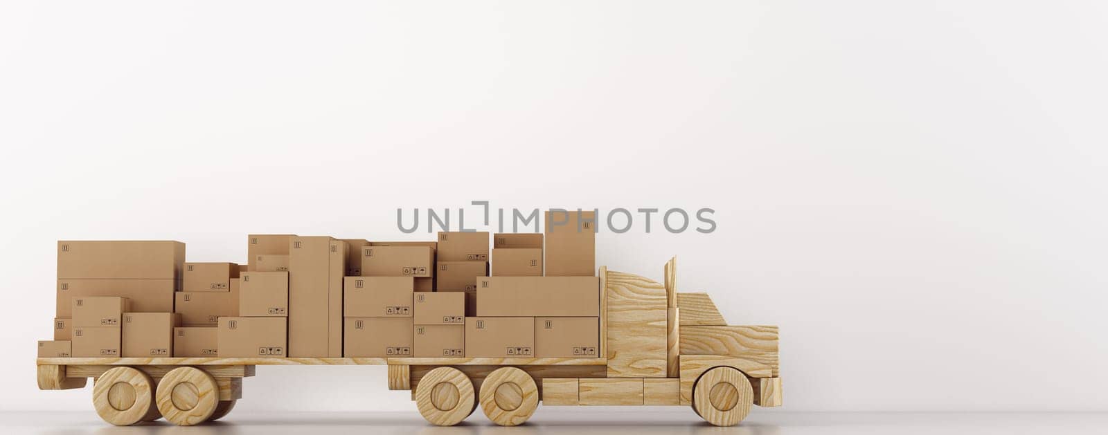 Delivery of boxes on a white background with a lorry
