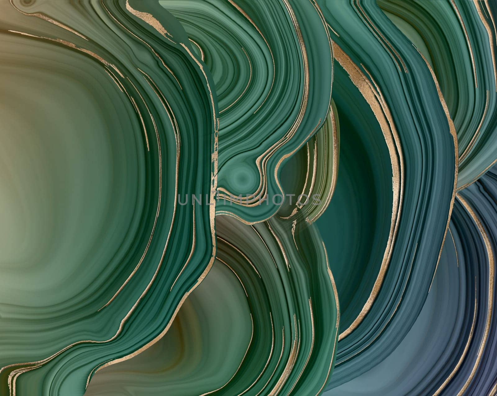 Beautiful pastel gteen gold abstract marble agate design. Abstract marbling agate texture and shiny gold curves background. Fluid marbling effect. Illustration