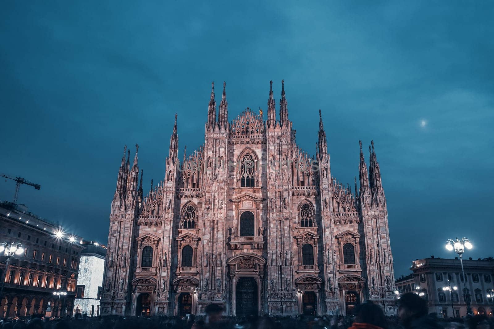 Milan Cathedral, Duomo di Milano, Italy, one of the largest churches in the world, during blue hour.