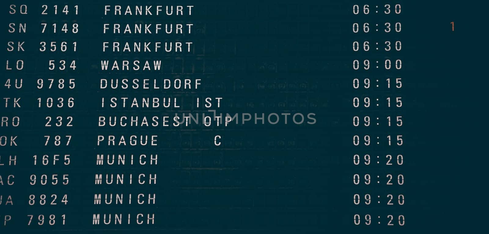Detail view of a typical airport information board.
