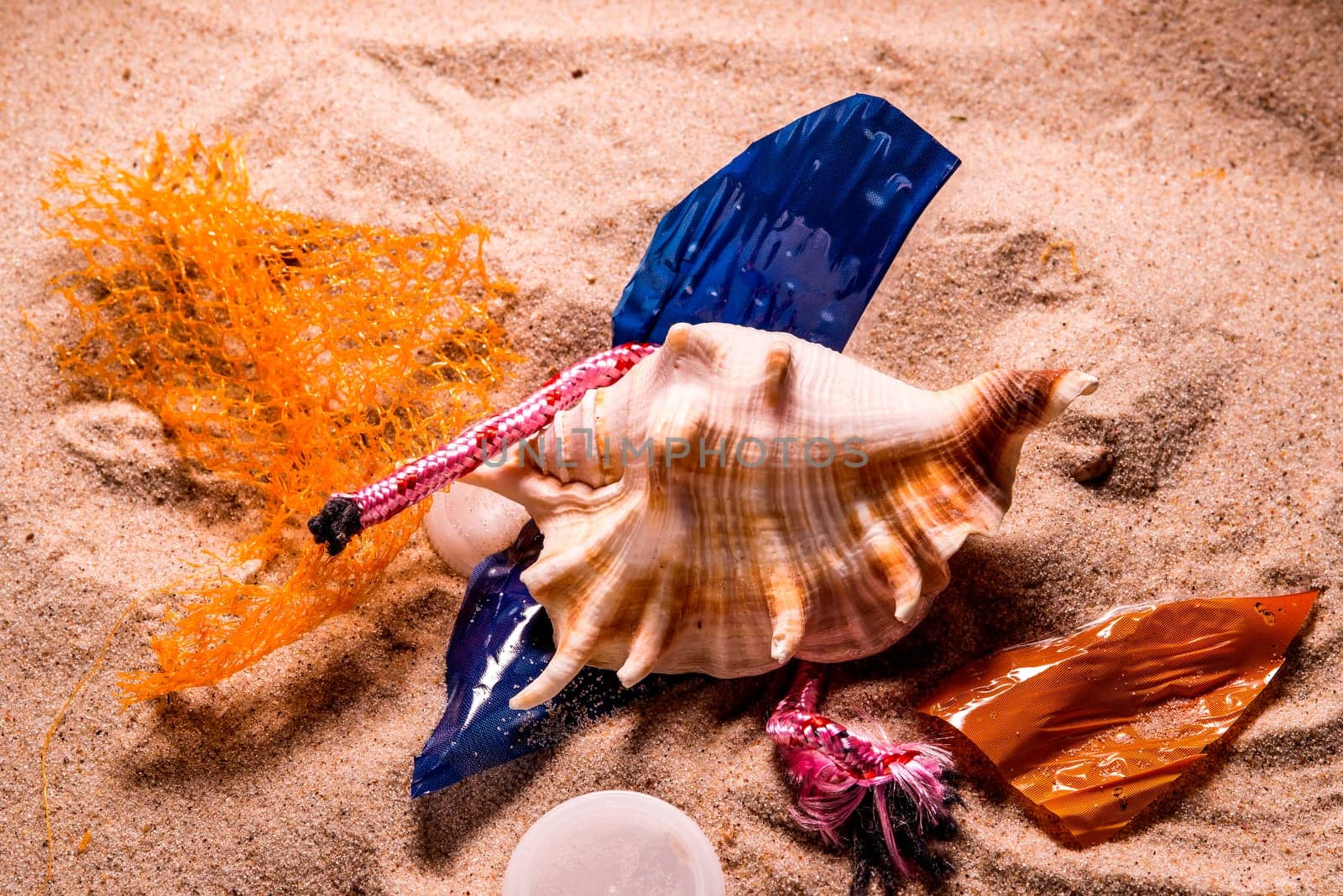 plastic pollution on a beach
