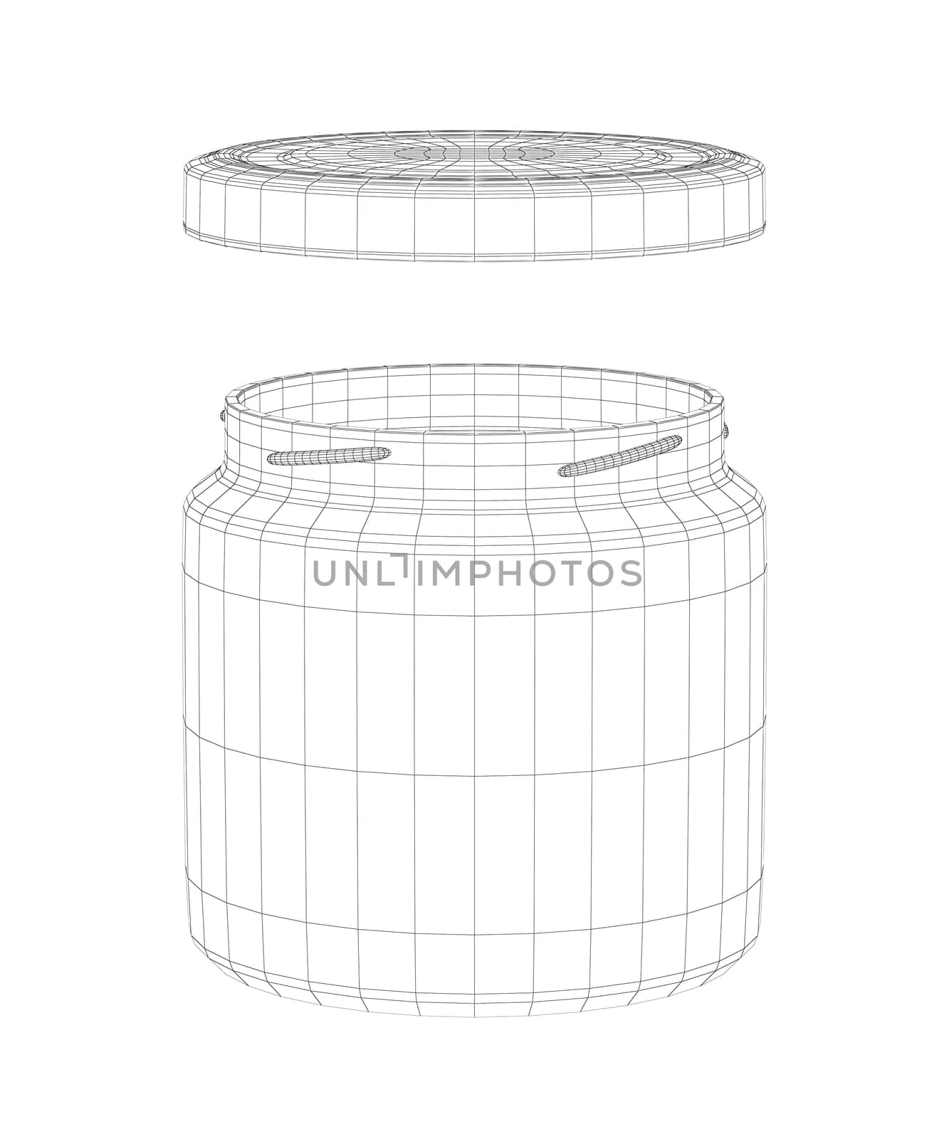 3D wire-frame model of open jar with cap