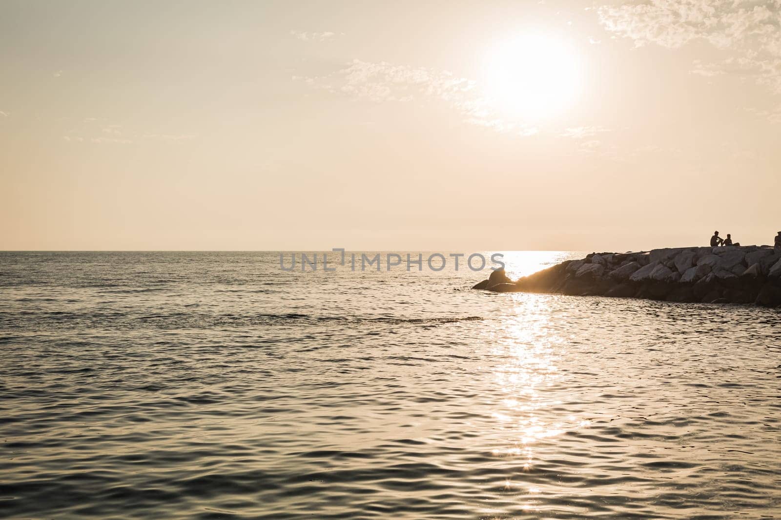 Landscape of sunset over the sea. Freedom concept. Copy space, selective focus.