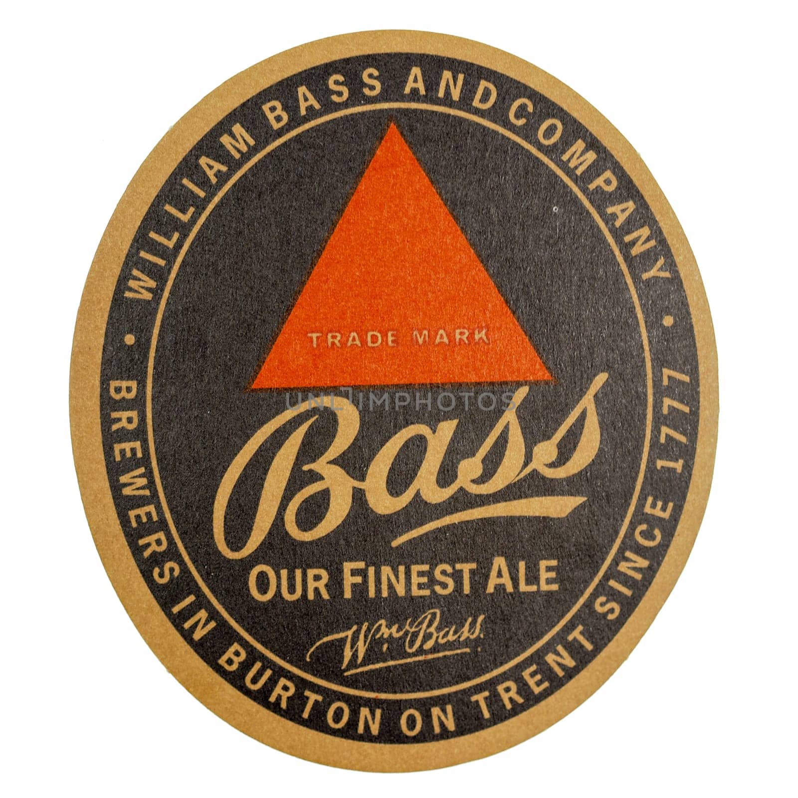 LONDON, UK - MARCH 15, 2015: Beermat of British beer Bass isolated over white background