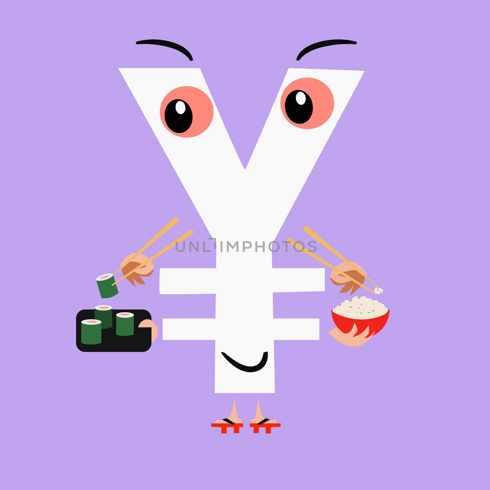Character sign yen national currency of Japan keeps sushi. Business and Finance. National currency