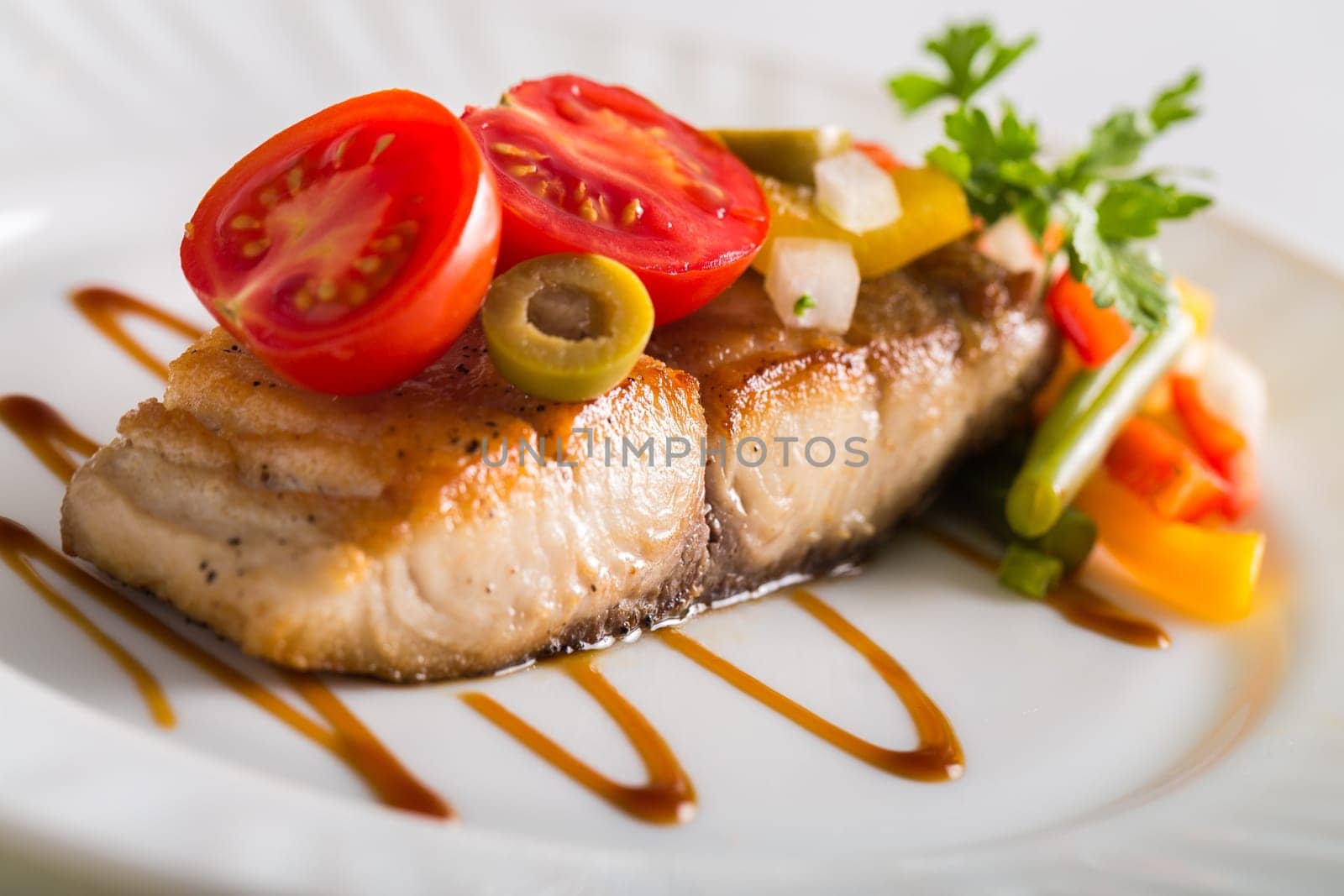 a Steak grilled cooking salmon