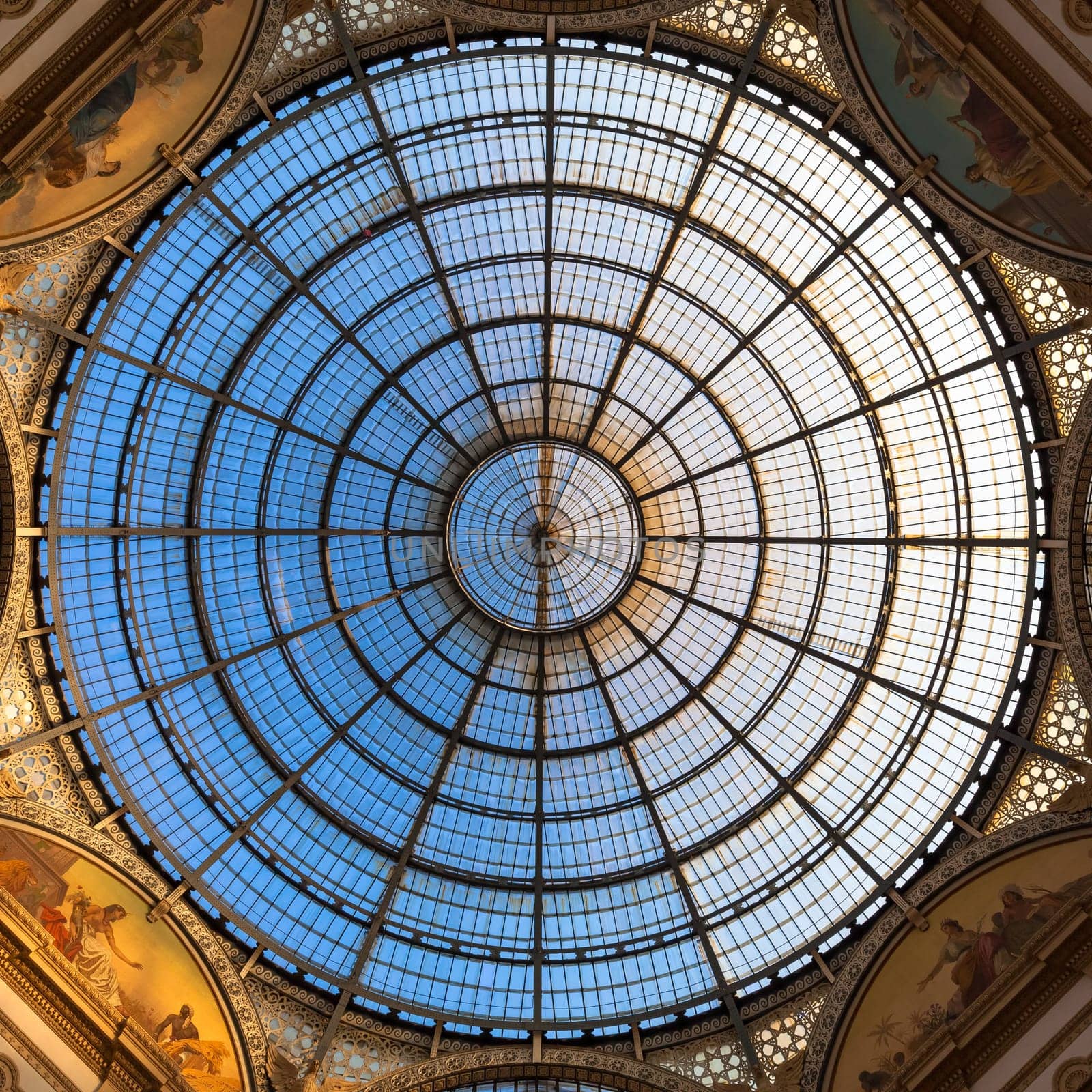 MILAN, ITALY - CIRCA AUGUST 2020: Architecture in Milan fashion Gallery, Italy. Dome roof architectural detail.