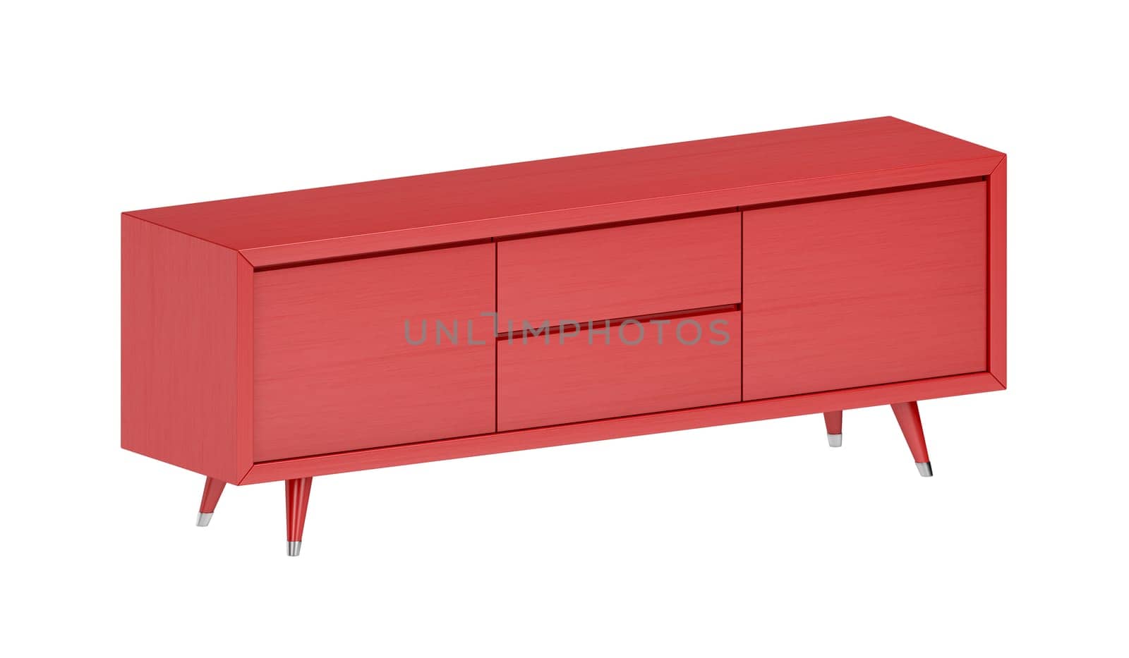 Isometric red tv stand, isolated on white background