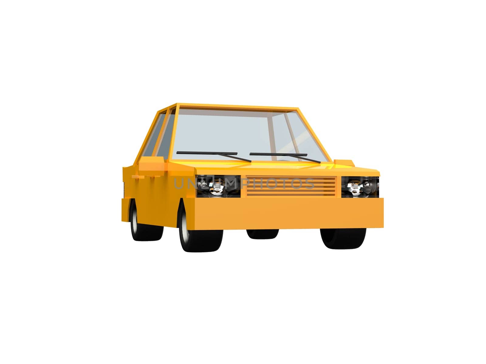 3D llustration Yellow Family Urban Car, Generic City Car Icon, Low Poly Auto Vehicles Transport Concept Isolated on White Background, Taxi, Flat Sedan Symbol, Car Traffic Infographic Template