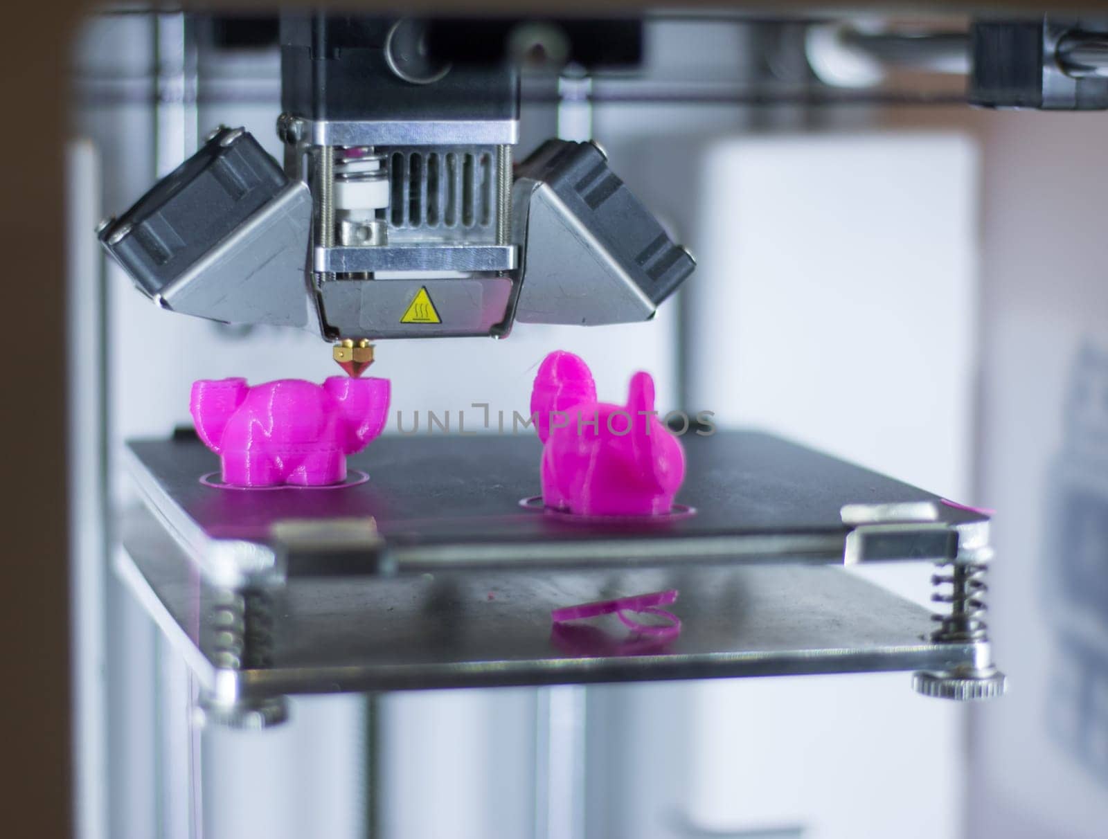 Automatic 3d printer performs a three-dimensional product creation, close-up