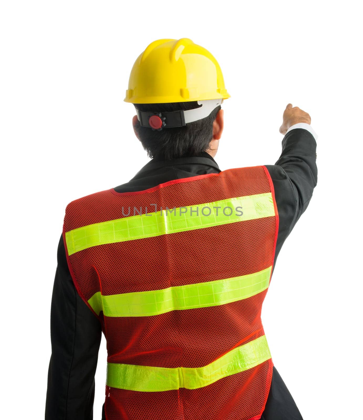 Businessman with construction helmet Isolated on over white background