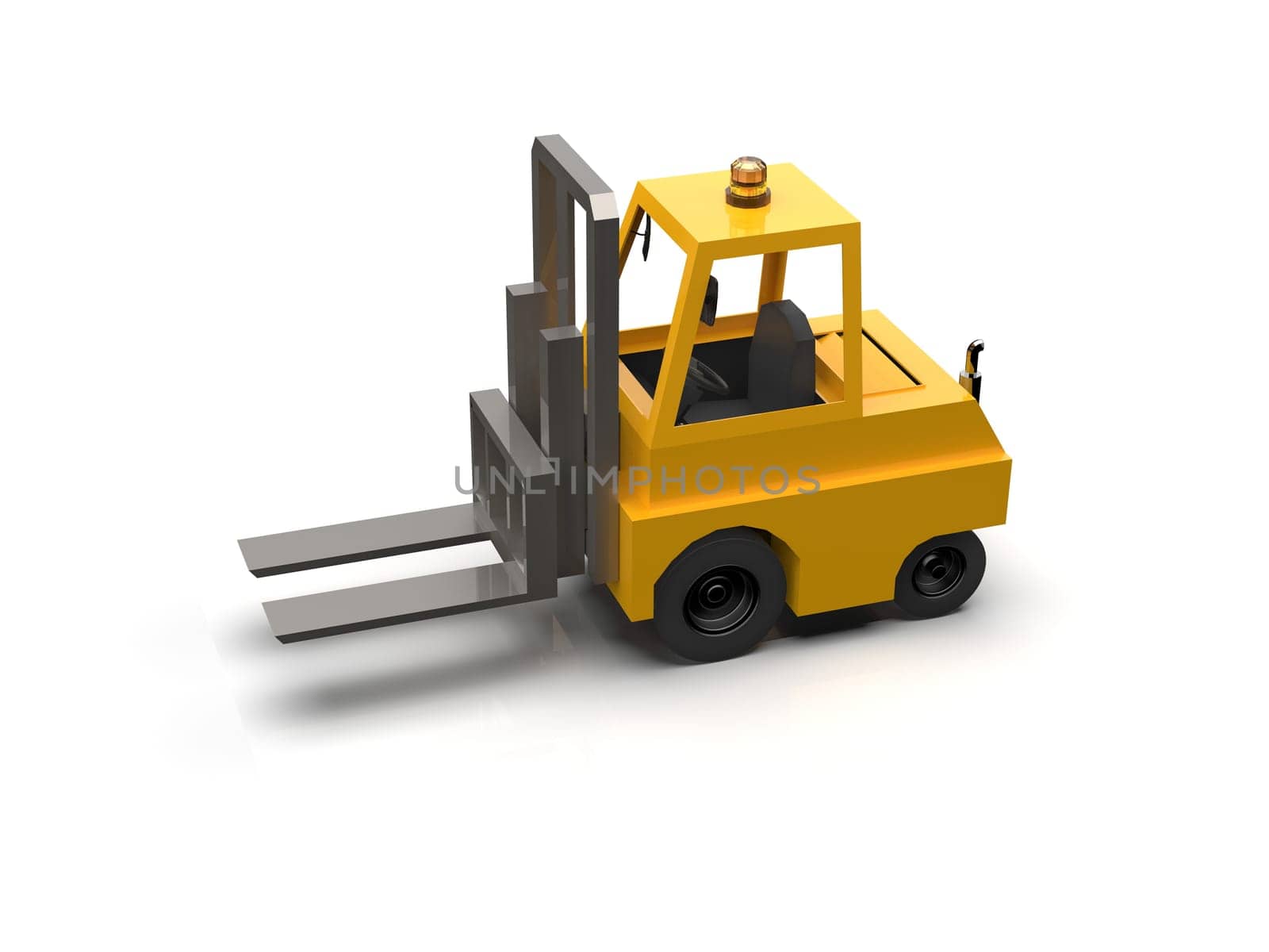 3d Illustration Lowpoly Icon Forklift Truck Heavy Loader Cartoon Style Simple Isolated, Hydraulic Machinery Heavy Duty Equipment for Warehouse Storage Delivery Packaging Infographics