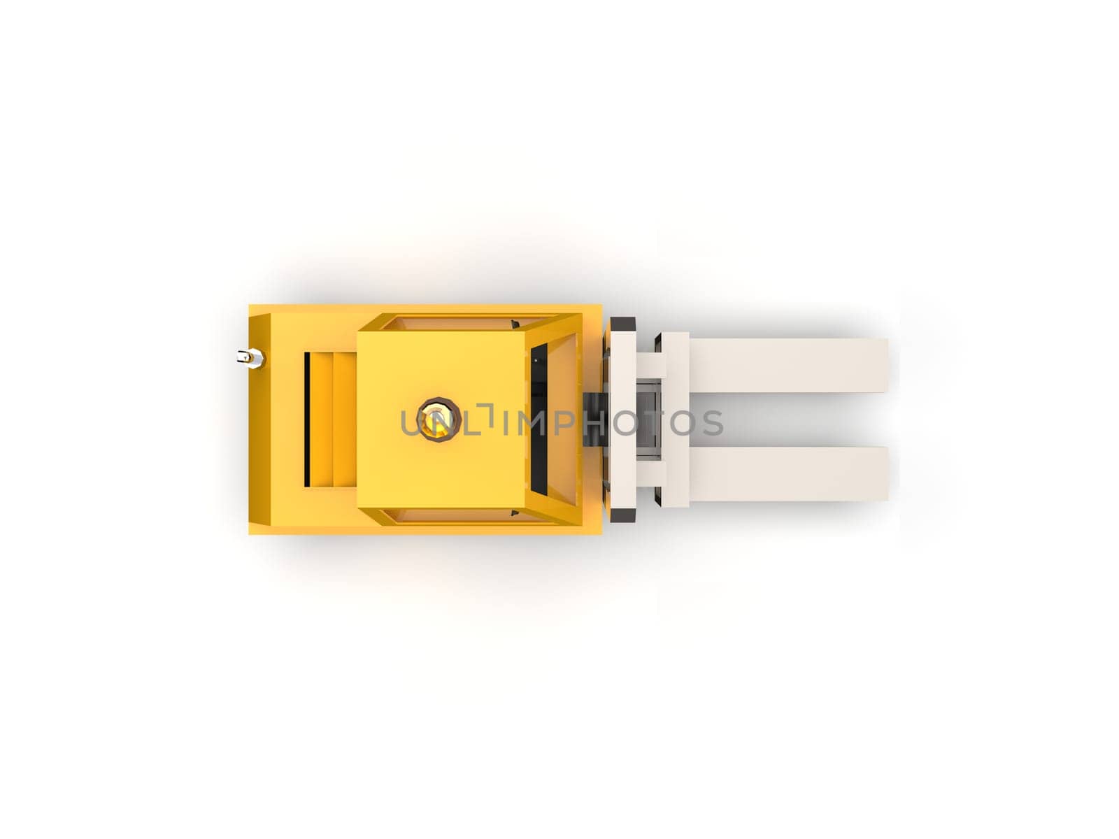 3d Illustration Lowpoly Icon Forklift Truck Heavy Loader Cartoon Style Simple Isolated, Hydraulic Machinery Heavy Duty Equipment for Warehouse Storage Delivery Packaging Infographics
