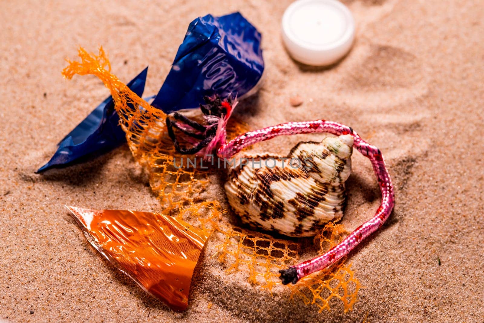 plastic pollution on a beach